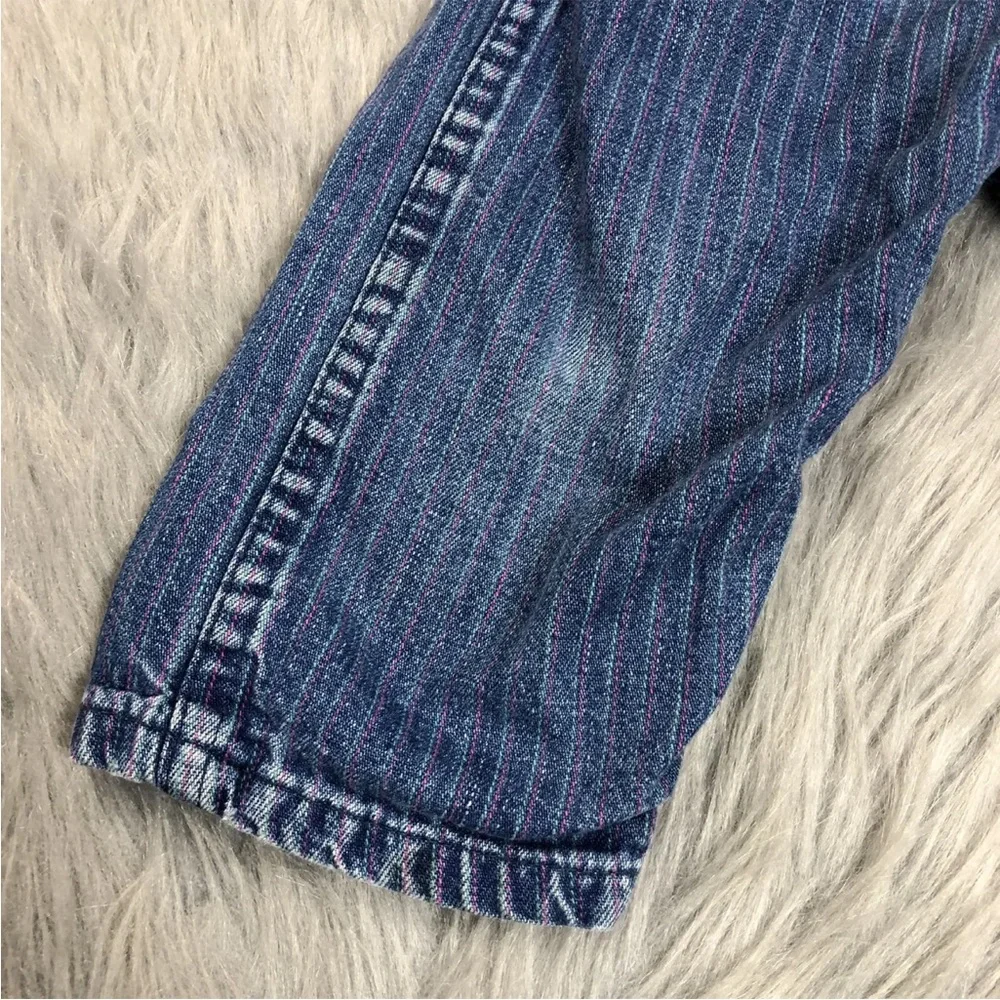Vintage Oshkosh Bgosh Baby Girls Denim Blue Pink Striped Vestbak Overalls